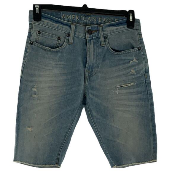 American Eagle Men's Distressed Cut-Off Jean Short Blue Jean Size 28 Denim - Picture 3 of 10